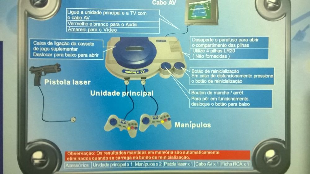 Consola de jogos para TV com 8 jogos e acessórios