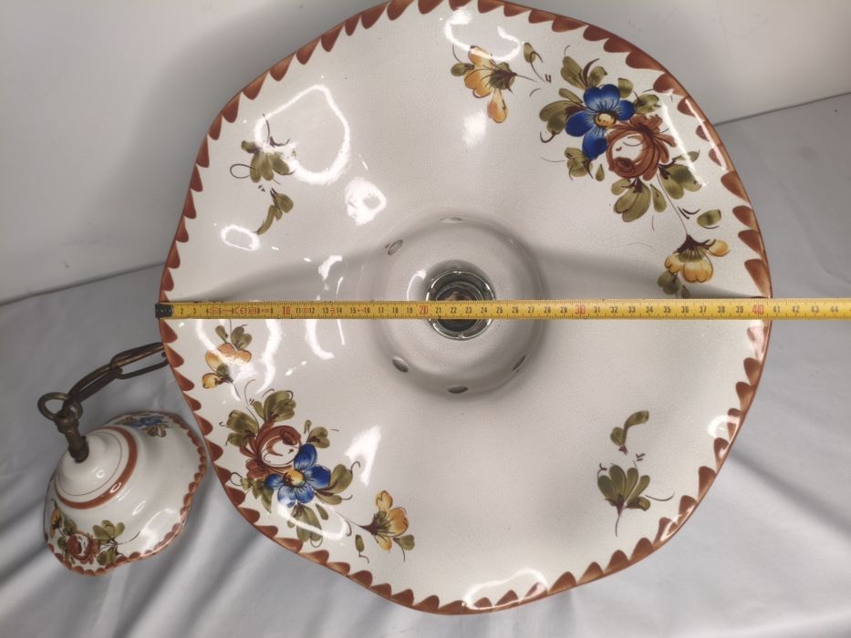 Lampa porcelanowa wisząca kuchenna w kwiaty żyrandol PRL DDR Retro