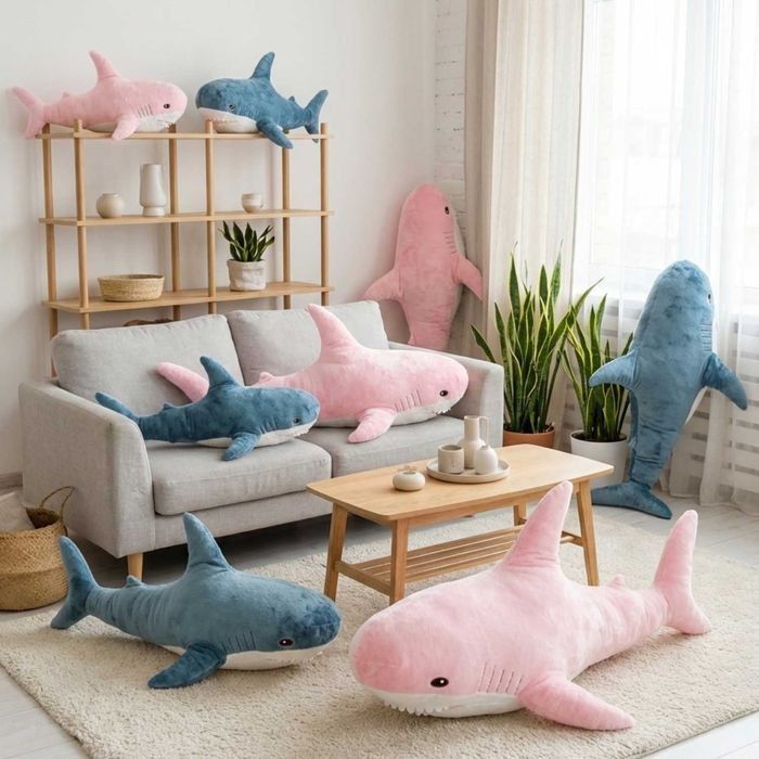 М'яка іграшка Акула велика синя рожева подушка обіймашка як в ікеа