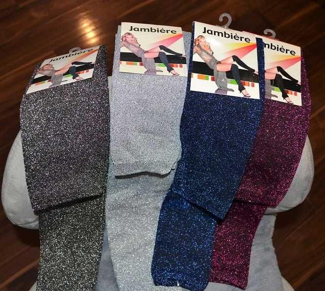 Długie Zakolanówki Getry Ozdobne  Błyszcząca Nić Disco nowe