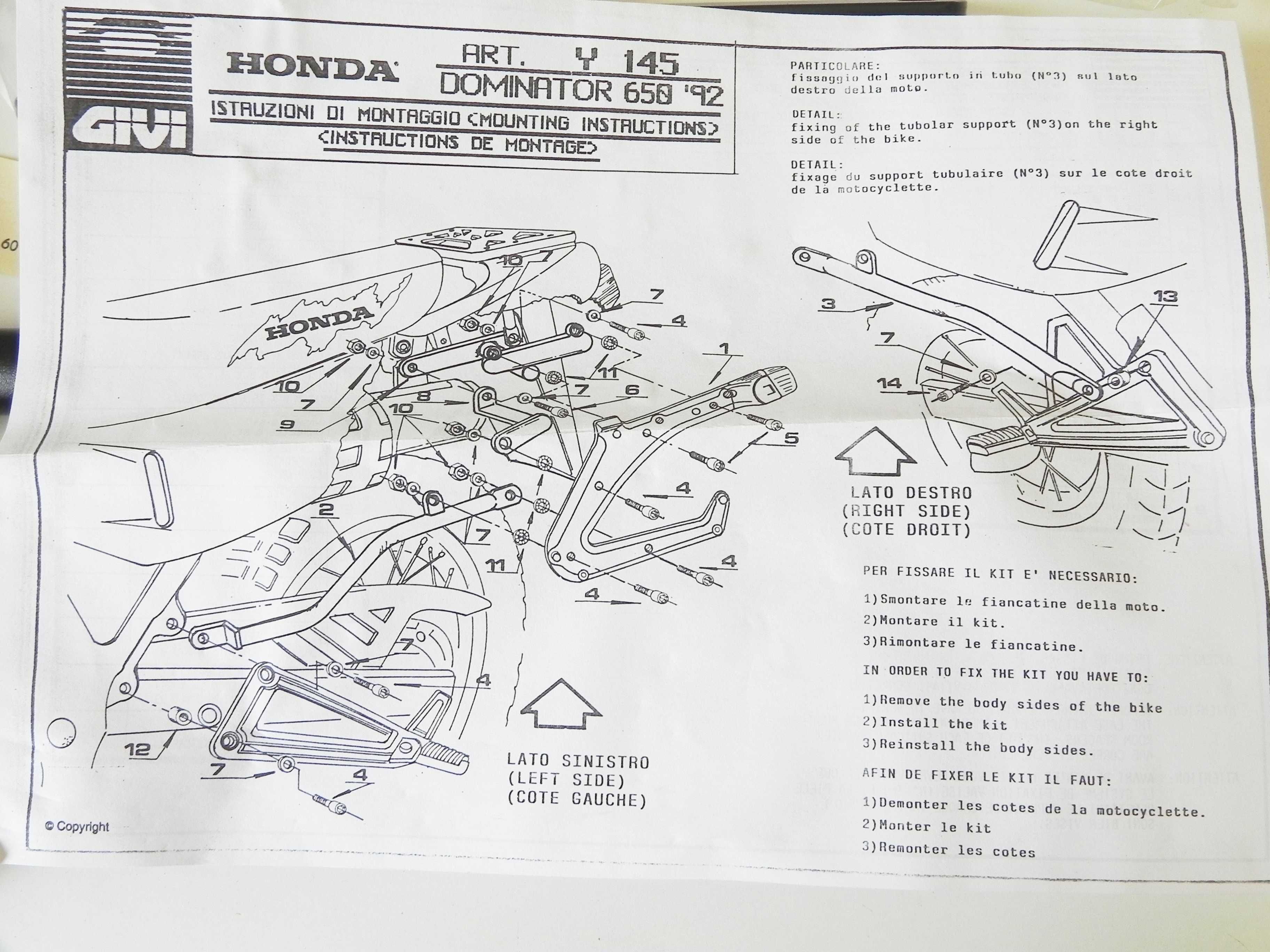Stelaż mocowanie Wingrack GIVI Y145 Honda Dominator 650