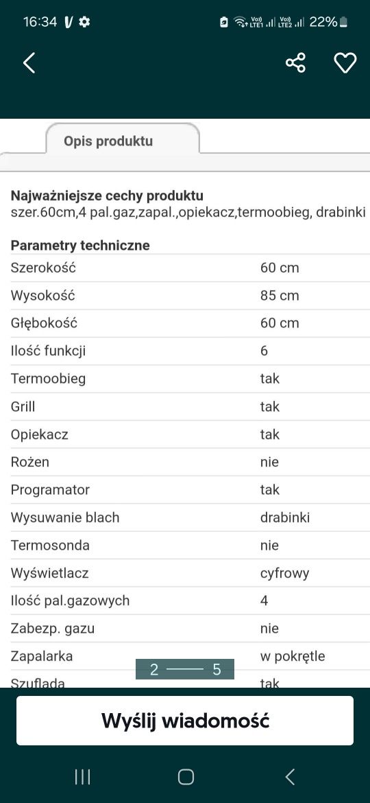 Kuchnia gazowo elektryczna Mastercook  60 cm