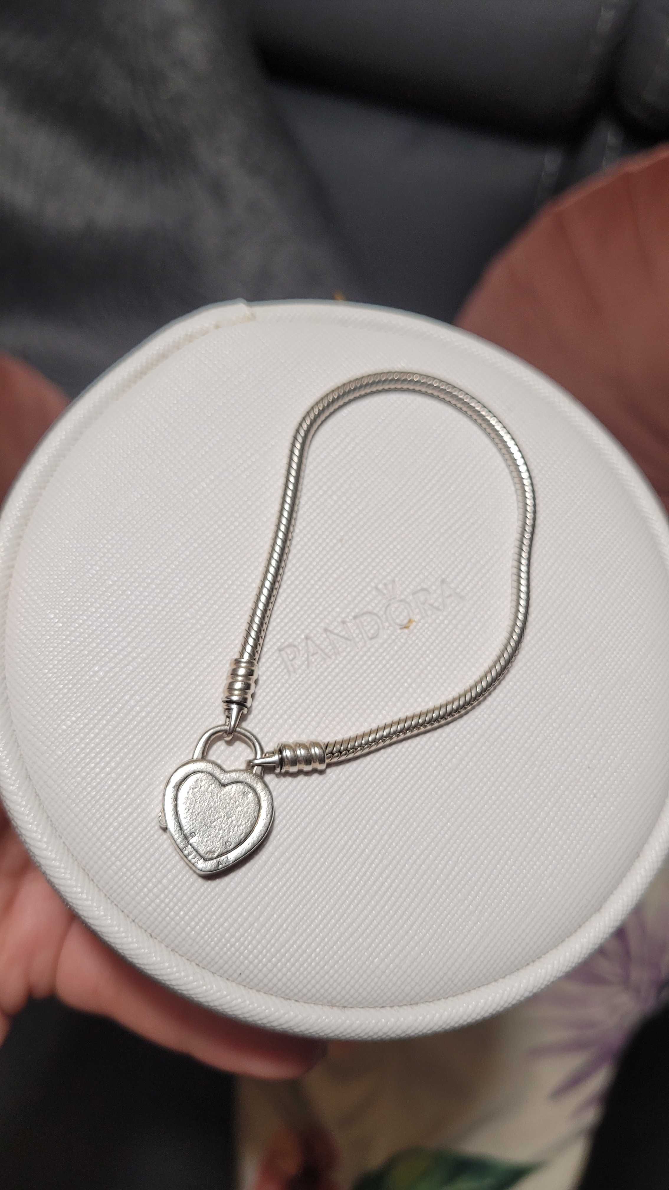 Bransoletka Pandora  modułowa kłodka różowe srebrne serce p 925