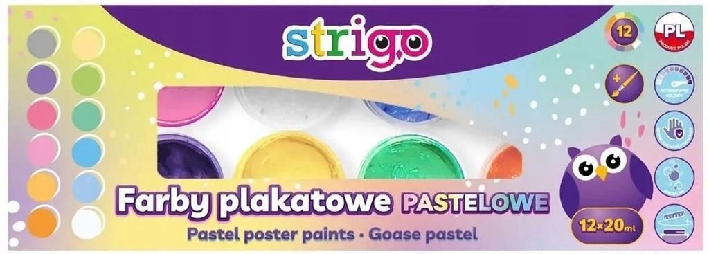 Farby Plakatowe Pastelowe 20ml 8 Kolorów Strigo