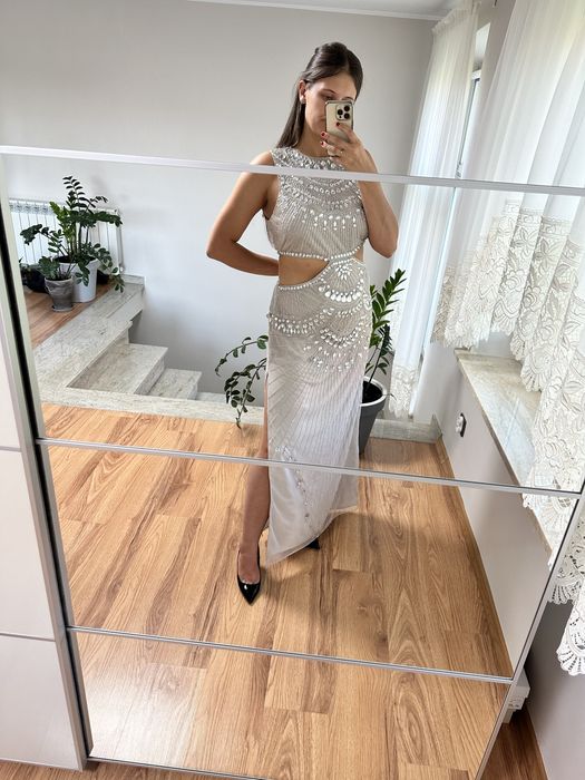 Sukienka cekinowa ASOS rozmiar 44 wesele poprawiny bogato zdobiona