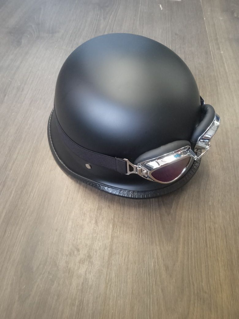 Nowy kask otwarty orzeszek weteran czarny WSK Wfm SHL junak jawa gogle