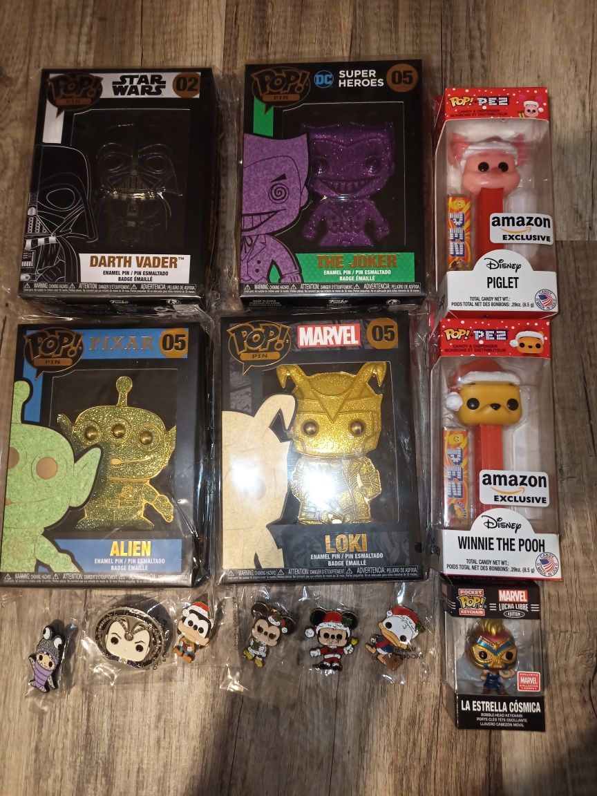 Funko pop pin, pez, Disney, Marvel, loki, star wars, Joker