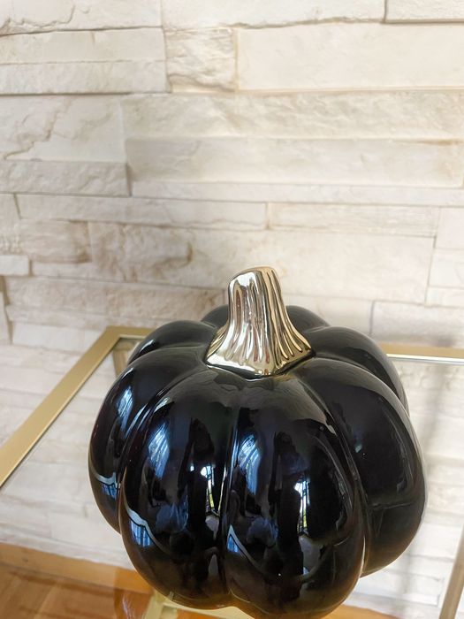 Piękna ozdobna dynia czarno-złota 16cm, glamour, ceramiczna