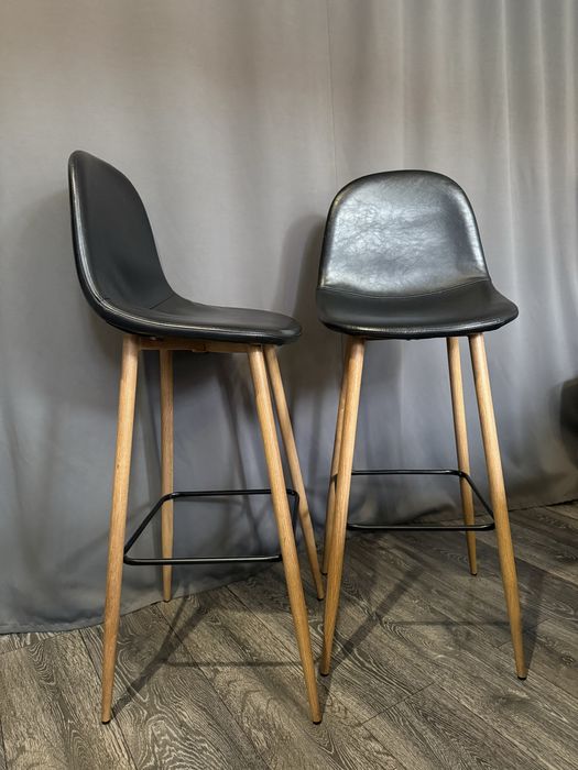 JONSTRUP Krzesło barowe, skóra eko. czarny/kol. naturalny dąb