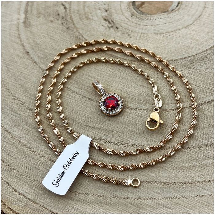 Błyszczący Damski Złoty Naszyjnik Stal 316 + Zawieszka Kryształ Dla Ko