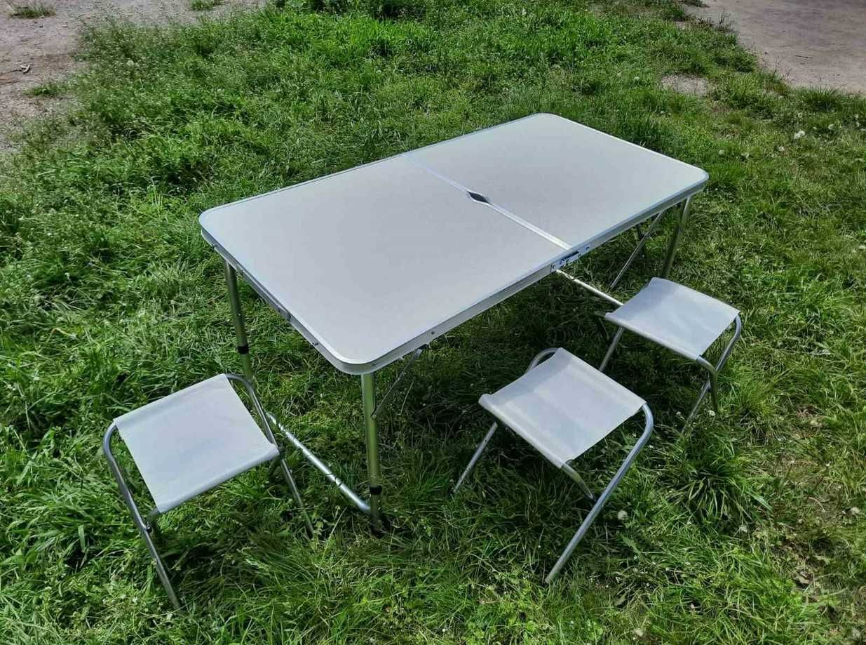 Крепкий стол для пикника 4 стула белый регулируемый