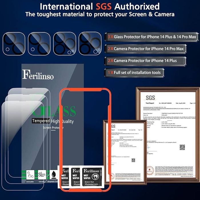 Kit Ferilinso – Protetor de Ecrã e Lentes para iPhone 14 Pro (3+3)