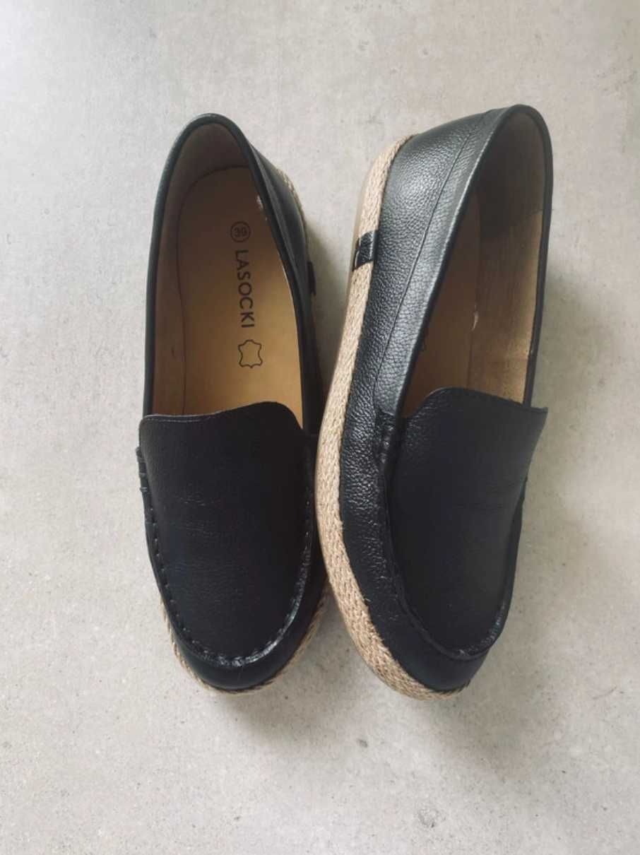 Czarne mokasyny espadryle półbuty skórzane Lasocki 39