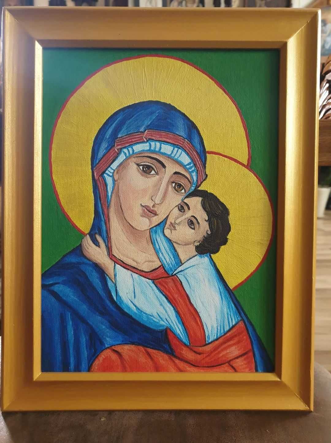 ikona Matka Boska Jezus drewno rama prezent