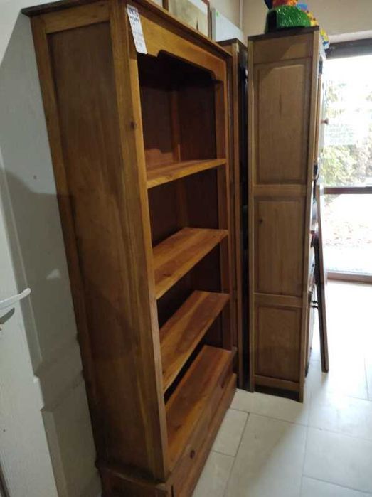 Biblioteczka witryna drewniana tekowa kolonialna lite drewno FV DOWÓZ