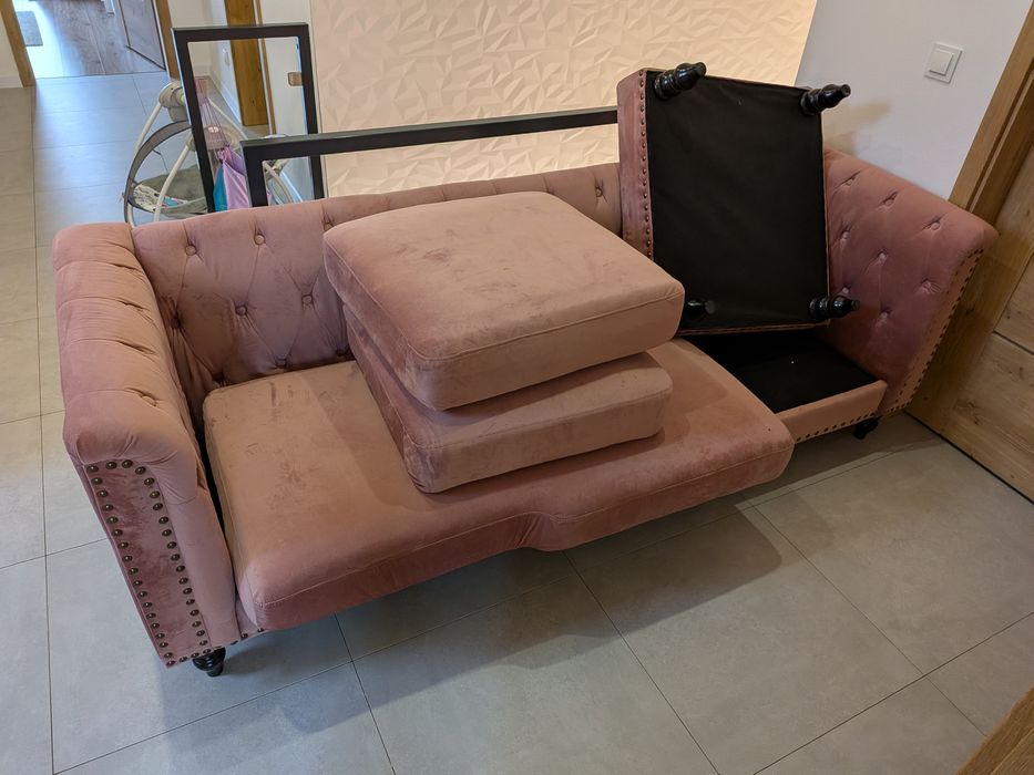 Kanapa narożna z weluru obustronna