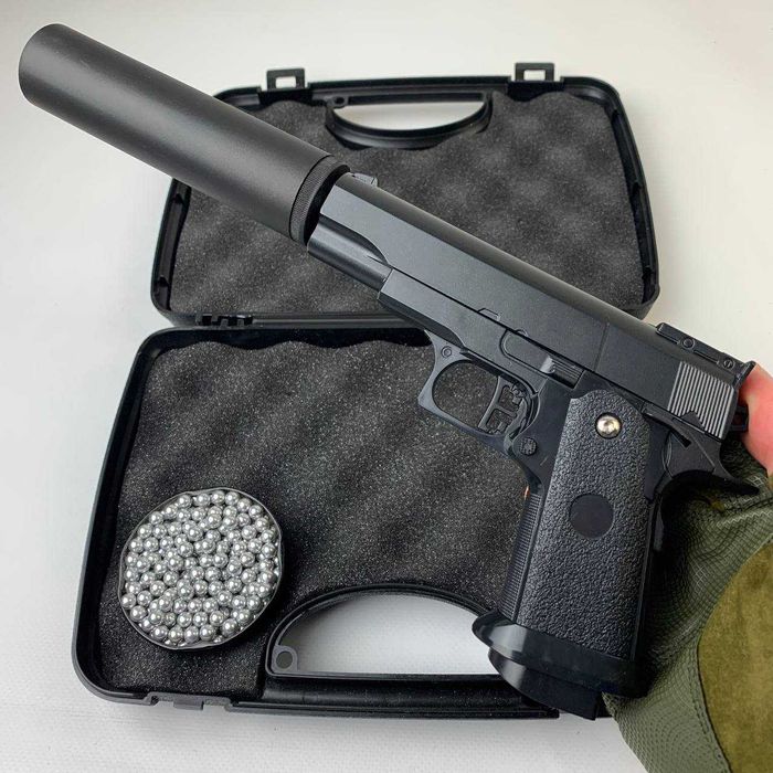 Металевий Дитячий пістолет Кольт 1911 із глушником іграшковий залізний