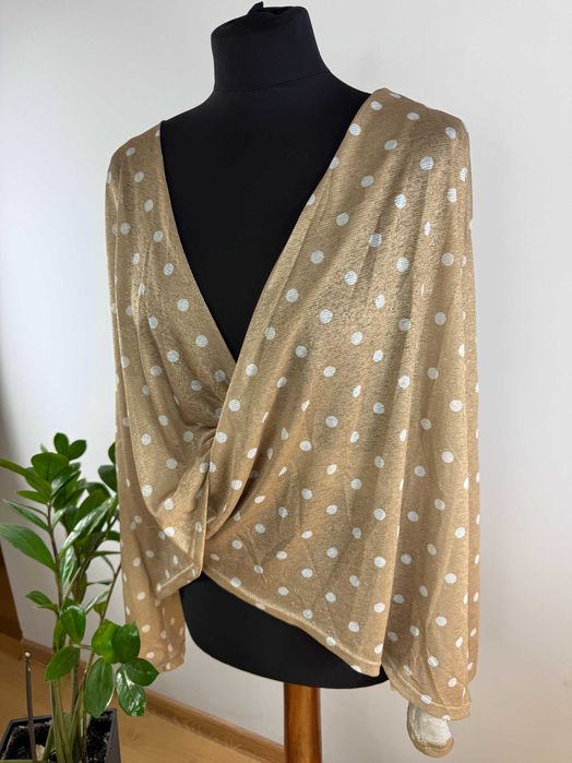 Beżowa nude asymetryczna bluzka w groszki Unique21 rozmiar 42 XL