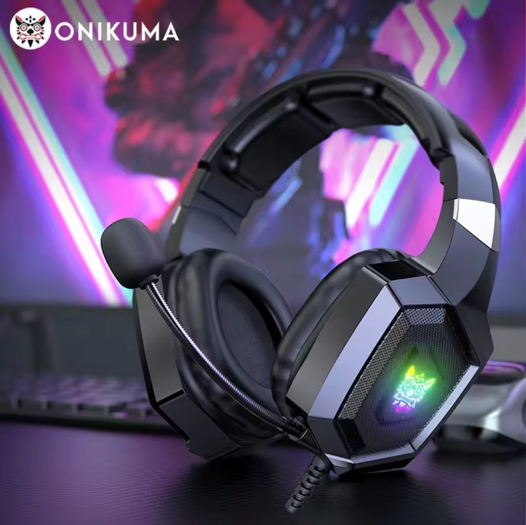 ONIKUMA K8 Fones gamer com microfone HD flexível RGB Light Surround