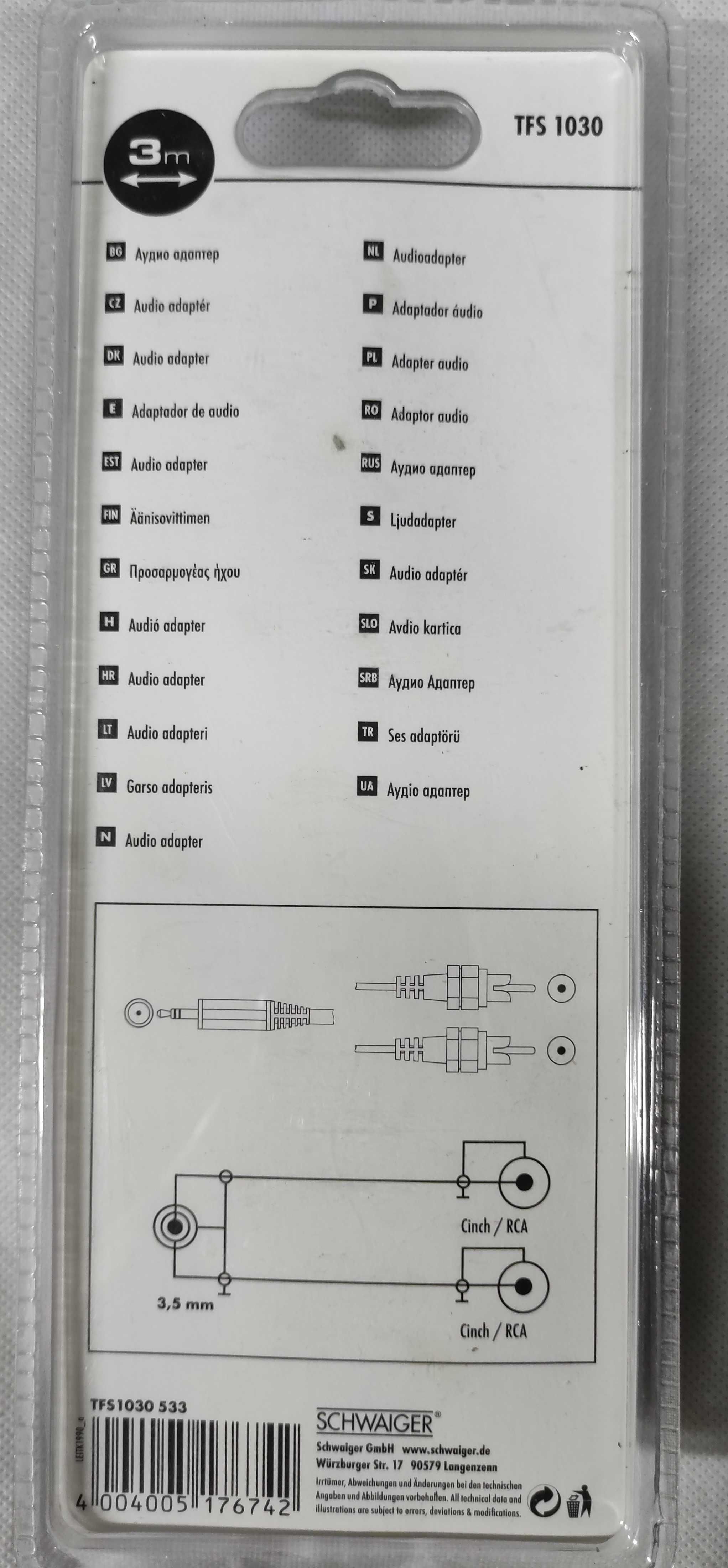 Schwaiger tfs1030 Kabel audio 3m 3,5 mm, męski, 2 x RCA, męski