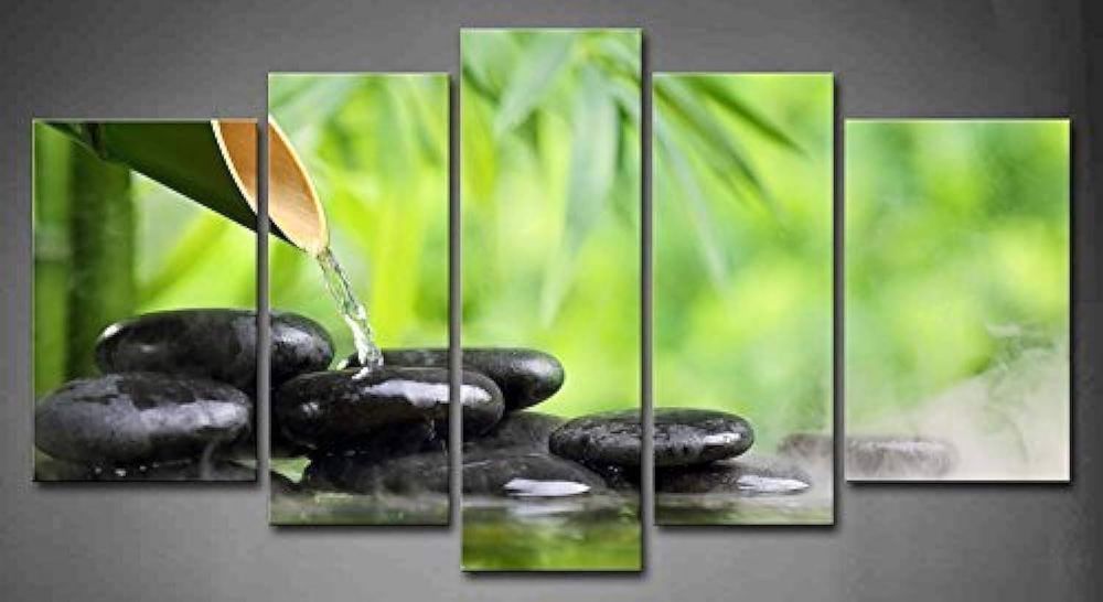 Obraz 5-częściowy Nadruk Kamienie Zen SPA Bambus