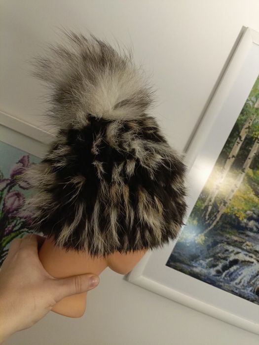 Czapka futro naturalne pompon