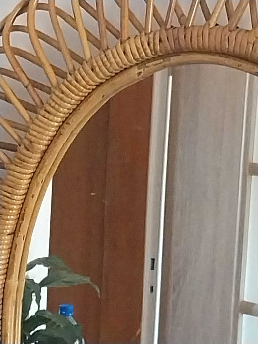 Lustro Franco albini mirror italy 60s owal red aksamit