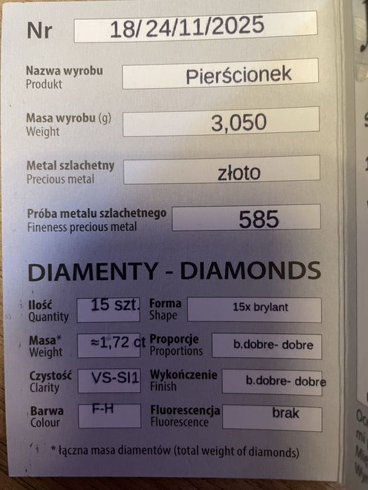 Poerscionek z diamentem(brylantem)