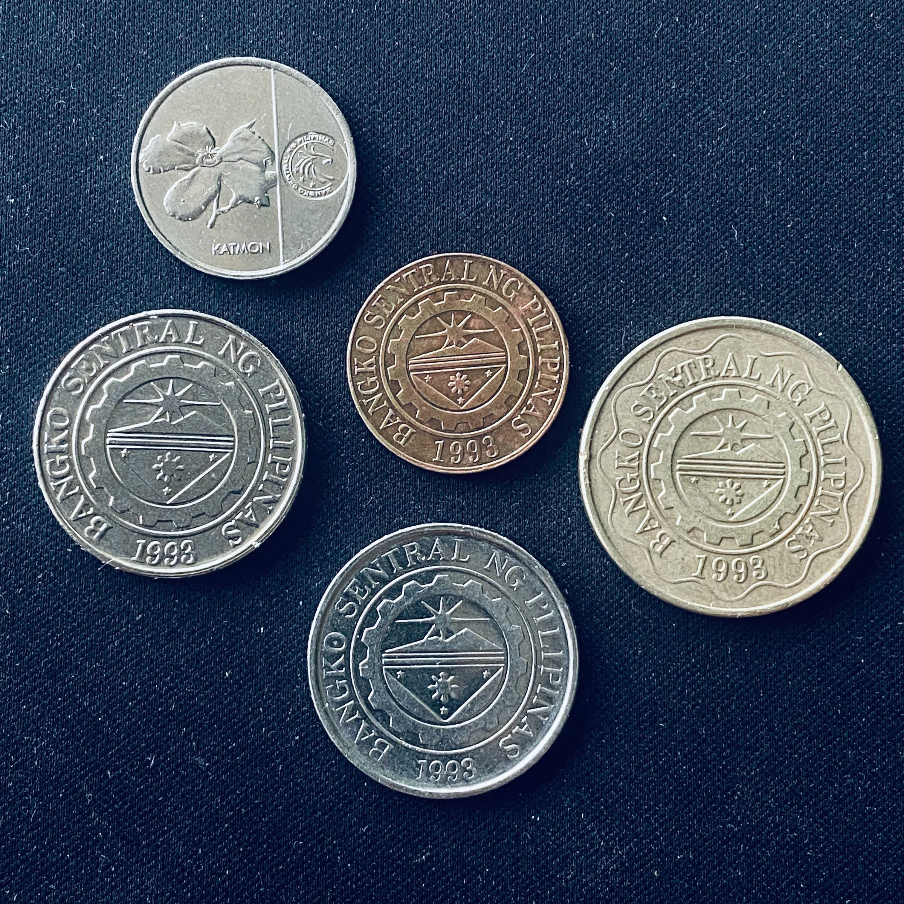 Zestaw monet Filipiny - 2 x 25 sentimo, 2 x 1 piso, 5 piso