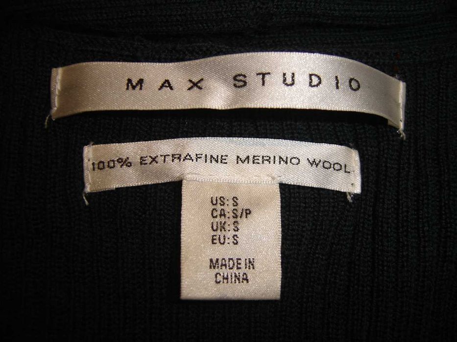 Max Studio sweter narzutka 100% wełna merino merynosy malachit S
