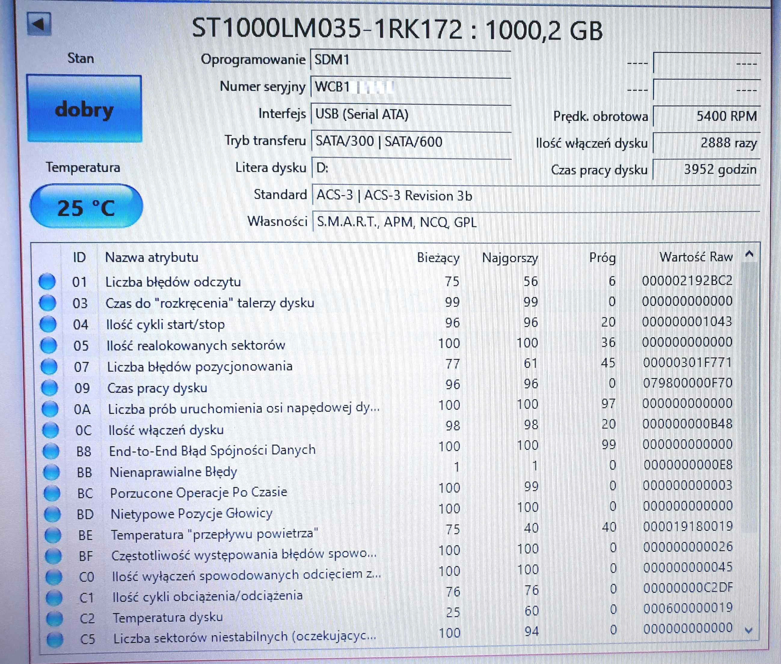 Dysk 1TB 1000GB seagate 2,5" dysk hdd do laptopa pc sprawny OK