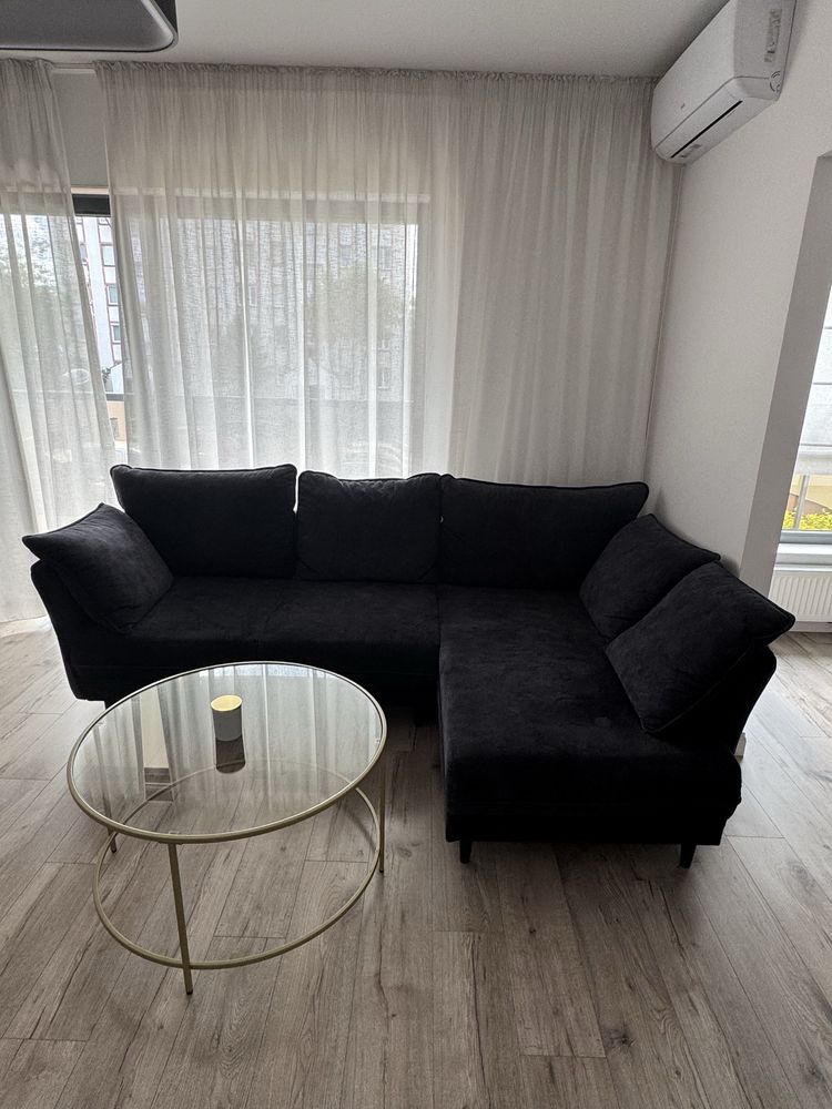 Narożnik z funkcją spania ciemny antracyt elegancki jak nowy
