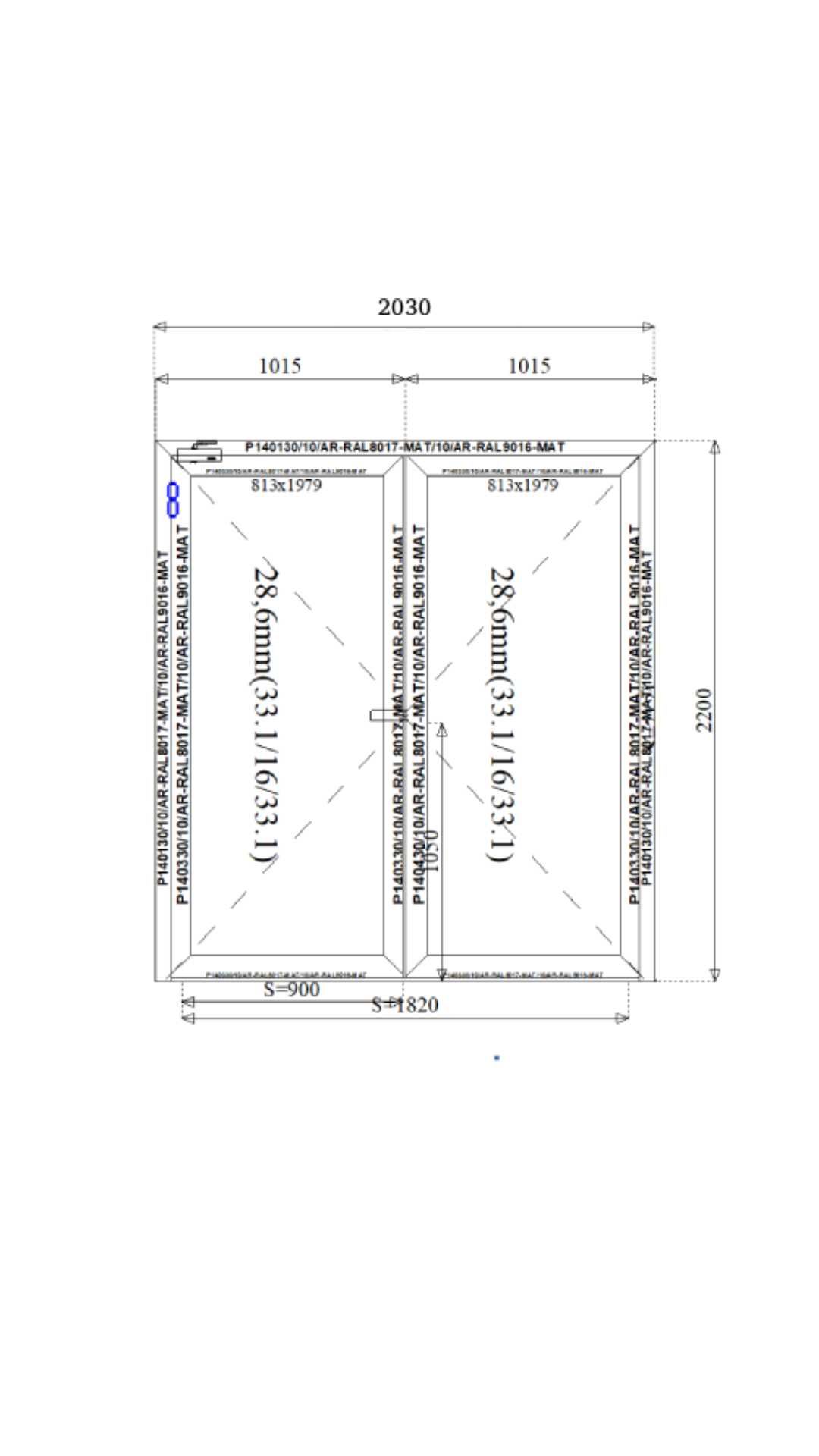 Drzwi aluminiowe przeszklone brąz-biały 2030 mm x 2200 mm