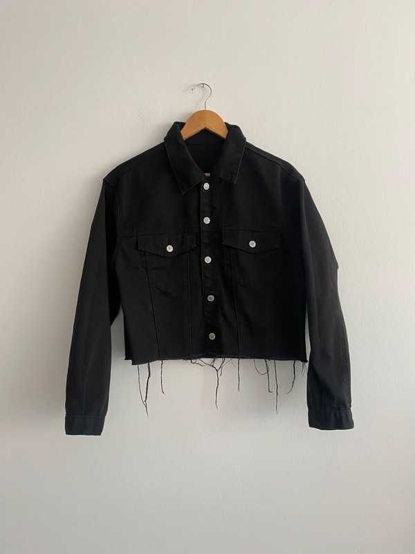 Czarna jeansowa kurtka krótka John Galt S 36 koszula Brandy Melville