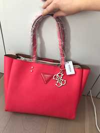 Oryginalna torebka Guess Jade Nowa neon pink logo shopper bag A4