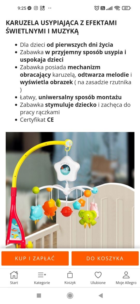 Karuzela do łóżeczka z pozytywką i projektorem