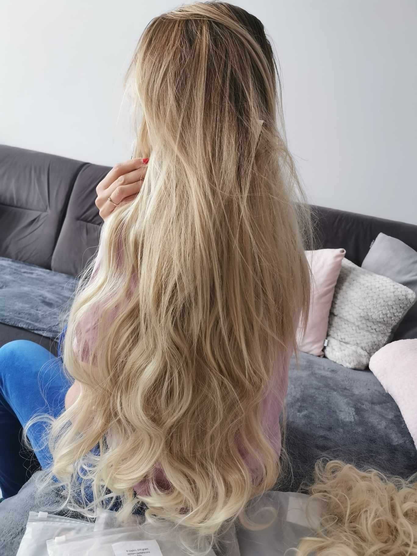 Doczepiane włosy clip in naturalny blond 55 cm 8 tresek