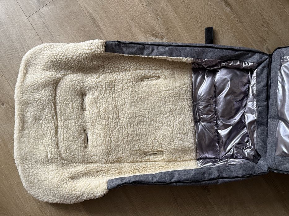 Зимовий конверт на овчині в коляску Z&D New (Лен Сірий)