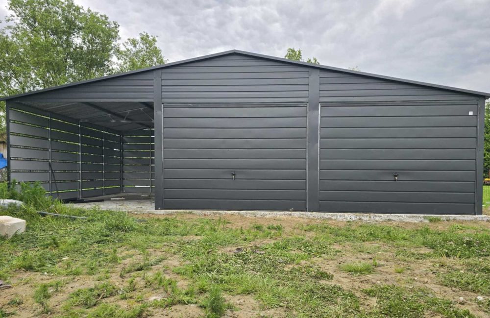 Garaż blaszany 4x5 +wiata. Antracyt, profil, Blaszak 5x5 4x6 PRODUCENT