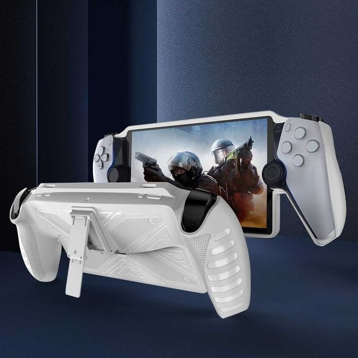 Etui Ochronne TPU ze Stojakiem do PS5 Portal Ergonomiczny Uchwyt Białe