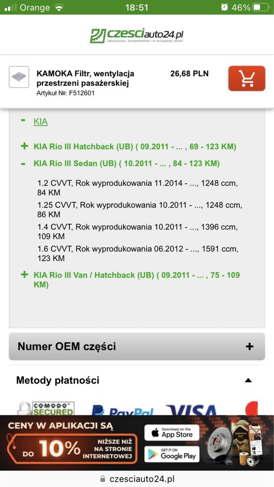 Filtr kabinowy KIA RIO III, Hyundai Accent IV