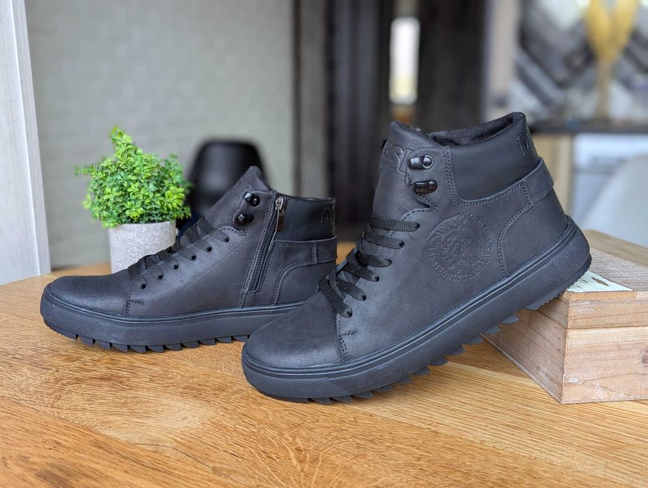 Якісні Чоловічі зимові черевики DIESEL натуральна шкіра Ботинки зимние