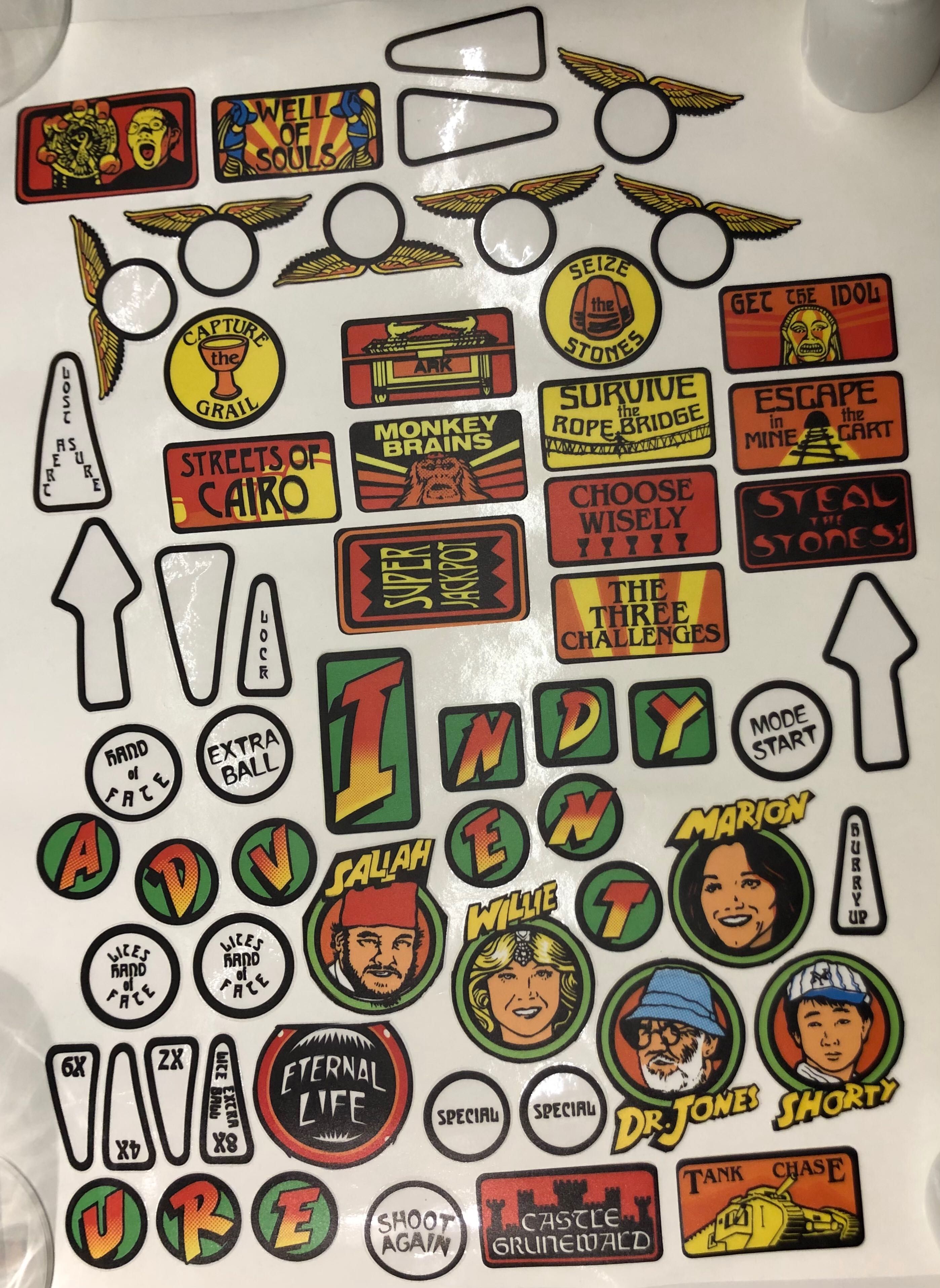 Indiana Jones Insert Decals Fliper pinball Oryginał z USA M.P.