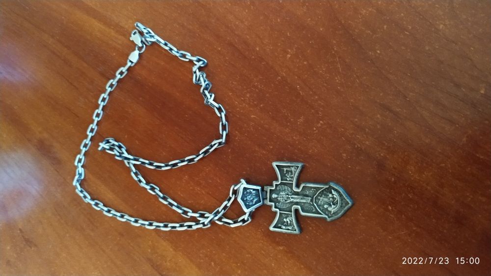 Крест, хрест, двухсторонний, якорь, Бисмарк, серебро, цепочка, 925 про