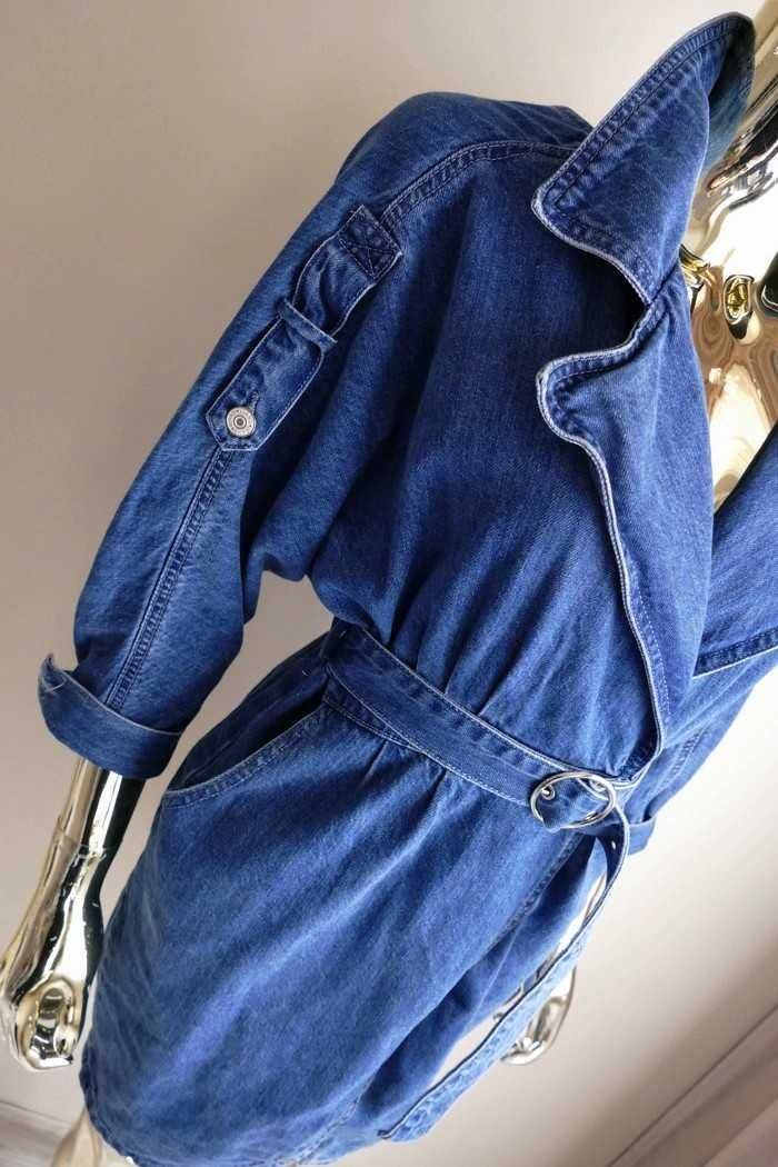 Genialna sukienka jeansowa  kopertowa wycięte plecy pasek S-M