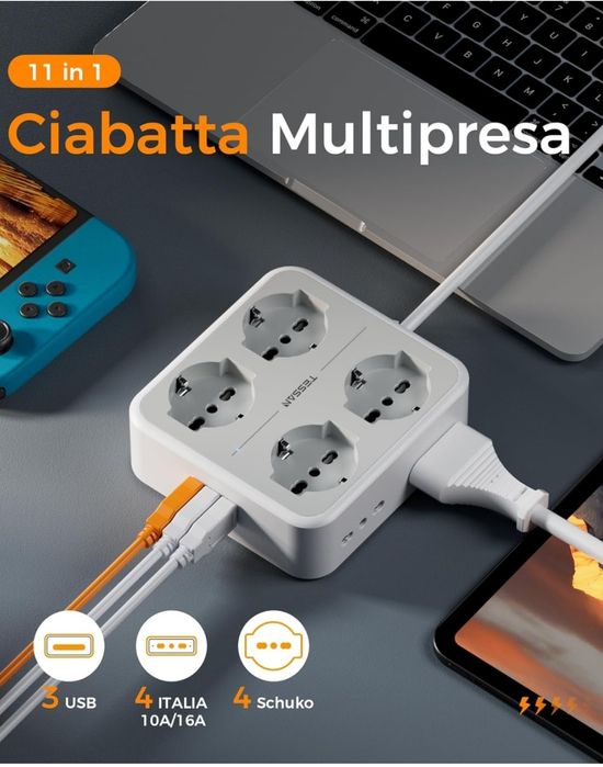 TESSAN Listwa zasilająca z USB