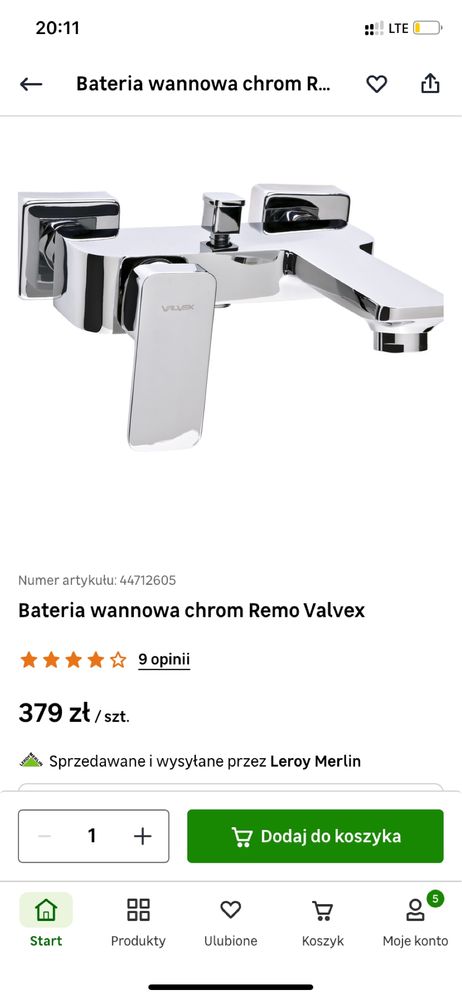 Bateria wannowa mieszaczowa Valvex chrom plus wąż ze słuchawką