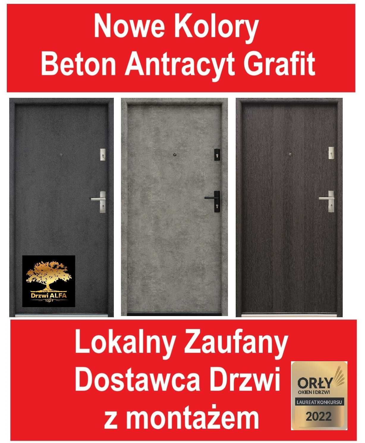 Drzwi wejściowe wewnętrzne/zewnętrzne klatkowe beton grafit antracyt