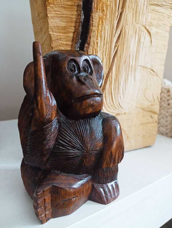 Rzeźba MAŁPY Drewno Lite Rękodzieło Orient Osobliwa Małpa