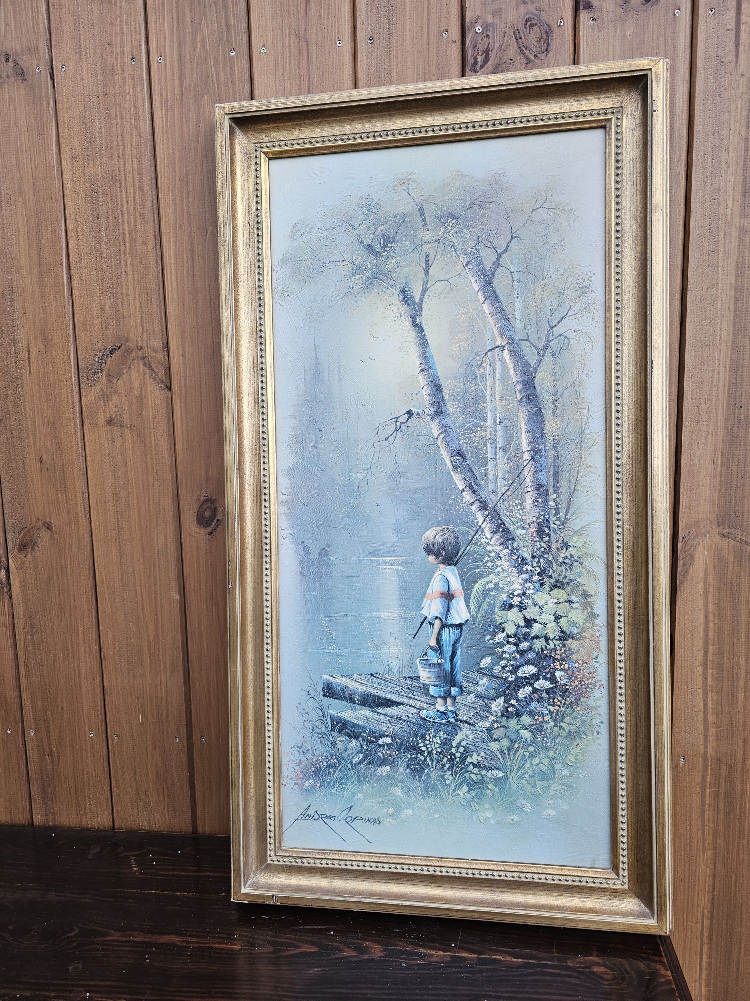 Obraz chłopiec złota rama 47x 86 cm #1420 Stylowy Węgrów